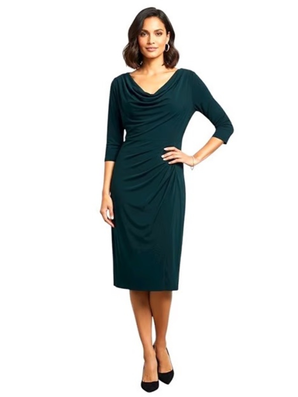 LAUREN Ralph Lauren Deep Teal Cowl-Neck Jersey Dress — Sz 0